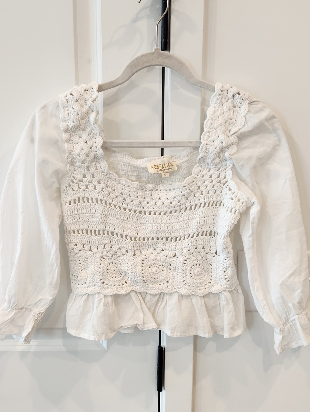 Rebellion White Crochet Tank with Gold Logo